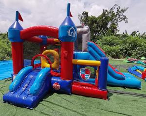 China Children Outdoor Bouncy Castle Obstacle Jump Inflatable Bounce House With Slide on sale