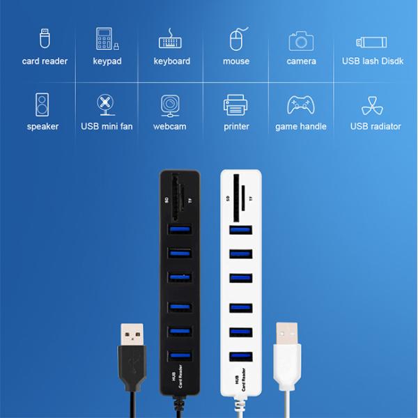 High Speed All In One USB Hub Combo Card Reader 6 Ports ABS Shell
