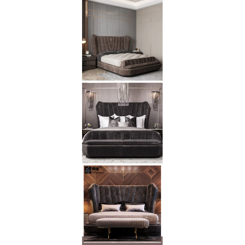 Luxe Leather Back Super Kingsize Frame Leather Bed 1.8 M Double Sample Design Bedroom Suite Set Furniture King Size Bed