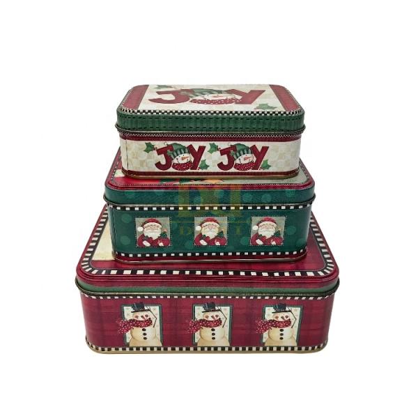 DADI Food-Grade Festive Rectangular Biscuit Tin Box Christmas Tree Chocolate with Matte Finish and Embossed Santa Reindeer Design