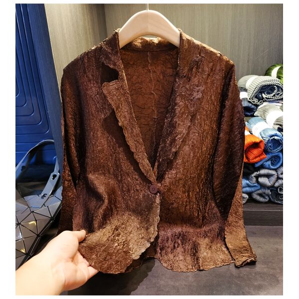 Simple One Button Wrinkle Long Sleeve Suit Coat Solid Color Coat