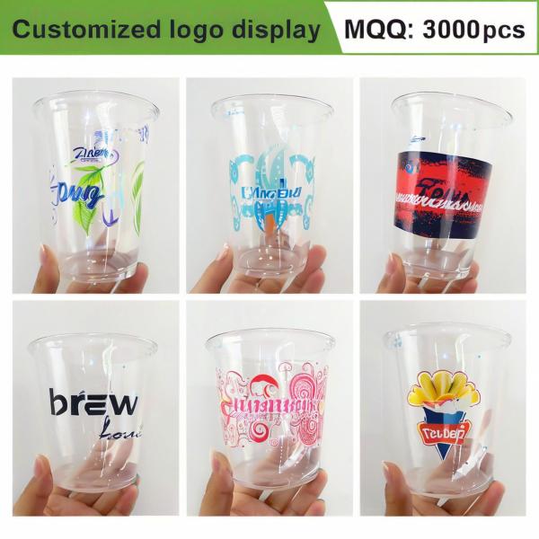 Lesense Custom logo Disposable Plastic Cups Soft clear Bubble Tea Plastic Cup with Lid Boba Juice Cup