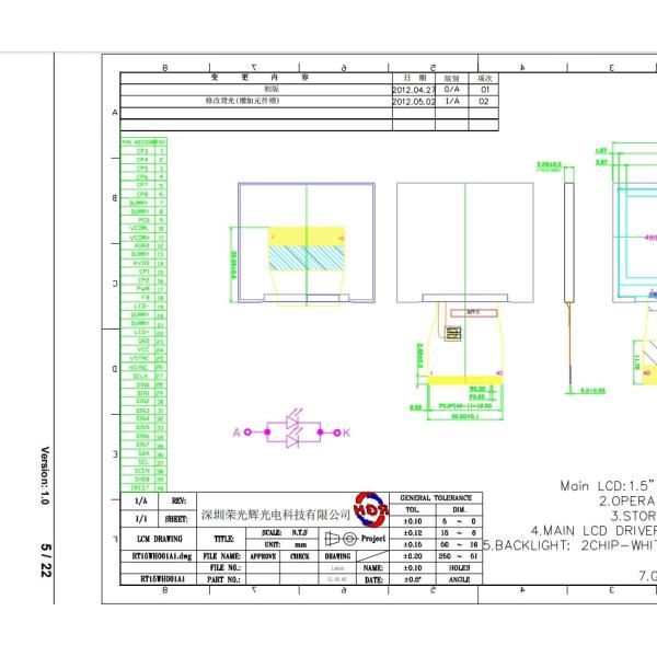 1.5 Inch TFT LCD Display with 480*240 Resolution LED Backlight Type High Brightness 160cd/m2