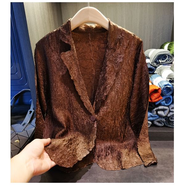 Simple One Button Wrinkle Long Sleeve Suit Coat Solid Color Coat