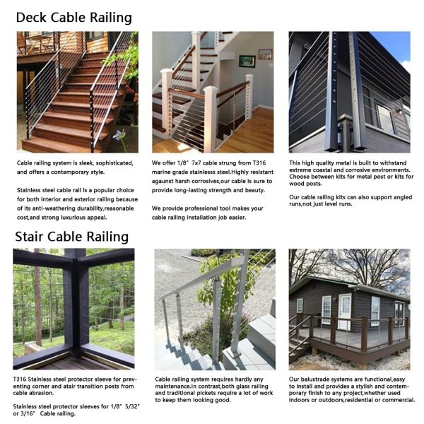 Stainless Steel Thickness Cable Railing Protector Adhesive Sleeves for Deck Stair Cable Railing Post Kits