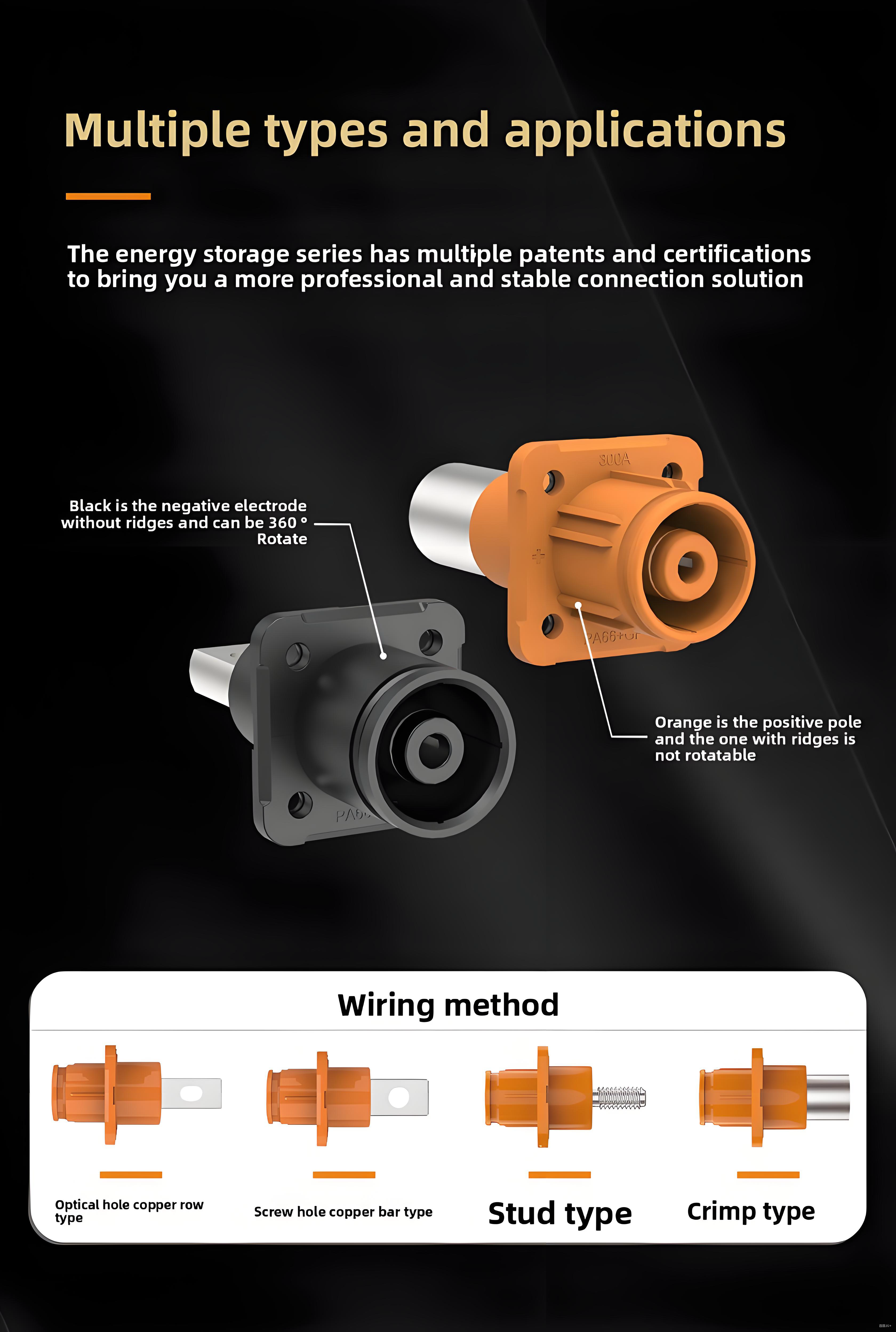 IP67 Waterproof 350A Stud Type Energy Storage Connector Fixed Position