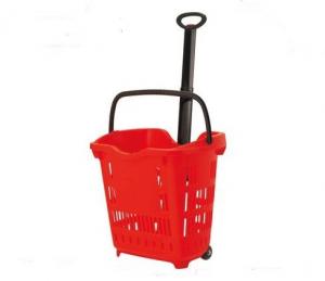 China Shop Plastic Grip Handle Shopping Basket Trolley / Grocery Handy Basket With Wheels on sale