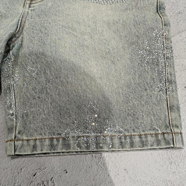 Custom Stone Washed Bling Crystal Baggy Oversized Heavyweight Streetwear Denim 100 Cotton Denim Men's Shorts Vintage Jorts