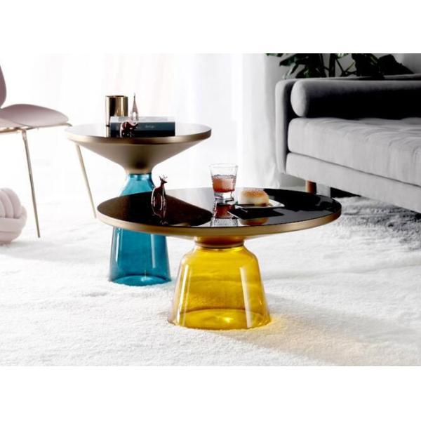 Modern Nordic Style Glass Base round table yellow Bell Side Table