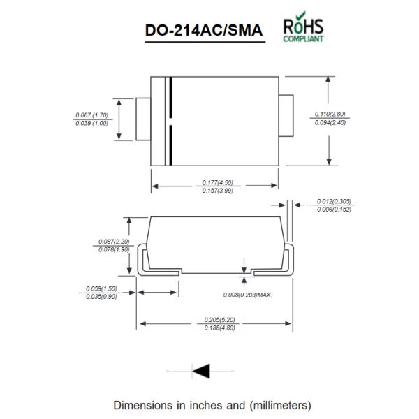 SS110 Multicomp Schottky Rectifier 100V 1A Symbol DO 214AC