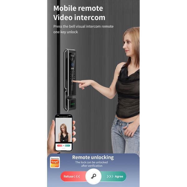 3D Fully Automatic Tuya Smart Door Lock with Multiple Unlock Methods and Language Support