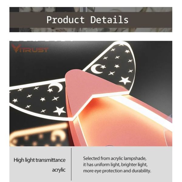 Kids Children Room LED Ceiling Fans Dimmable Remote Control Creative Plane Ceiling Fan With LED Light (WH-CLL-64)