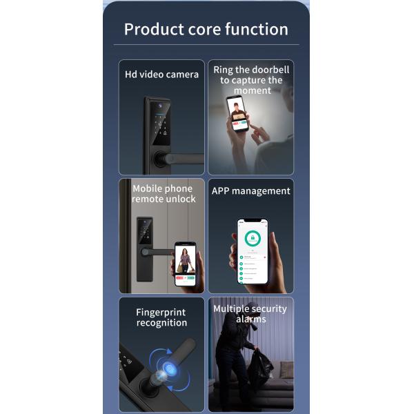 Tuya Smart Door Lock With Camera Fingerprint Key Card Passcode For Hotels