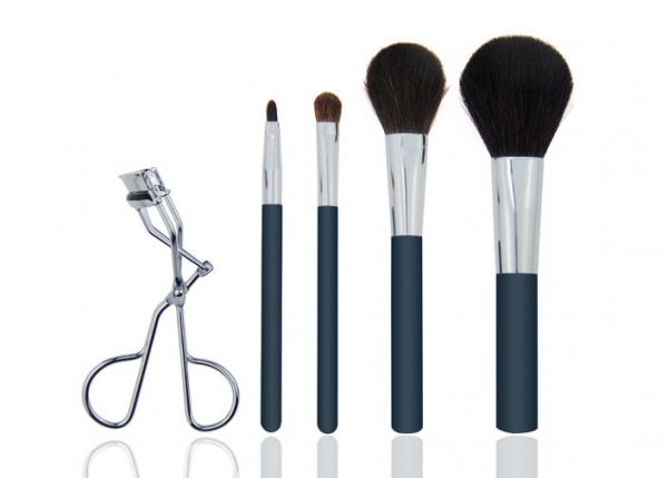 Quality 4 Pieces Goat Hair Natural Makeup Brush Set With Stainless Steel Eyelash Curler for sale