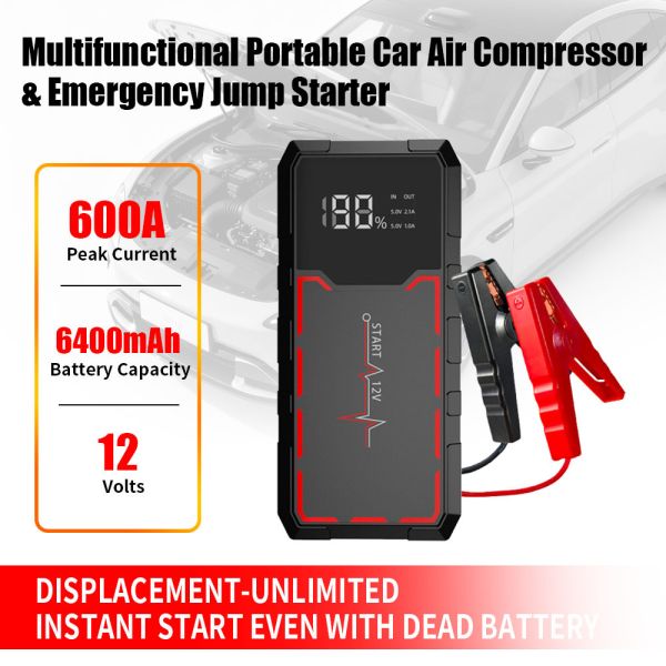 Outdoor 12V Multi Function Portable Car Jump Starter 6800mAh Battery Lithium Battery Booster SmartEmergency Car Jump Starter with Digital Control, LED