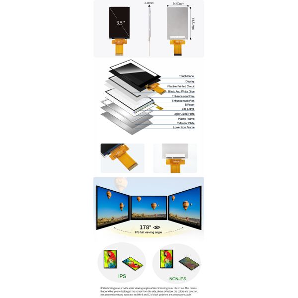 Polcd 3.5 Inch TFT Display MCU SPI Interface Industrial Equipment IPS Screen Full View Color Lcd Module