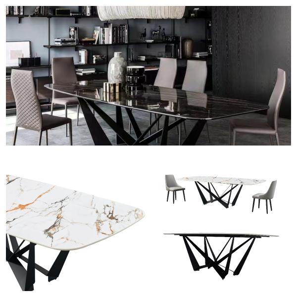 Origami Type Marble Top Stainless Steel Dining Table Stain Resistant Rectangular