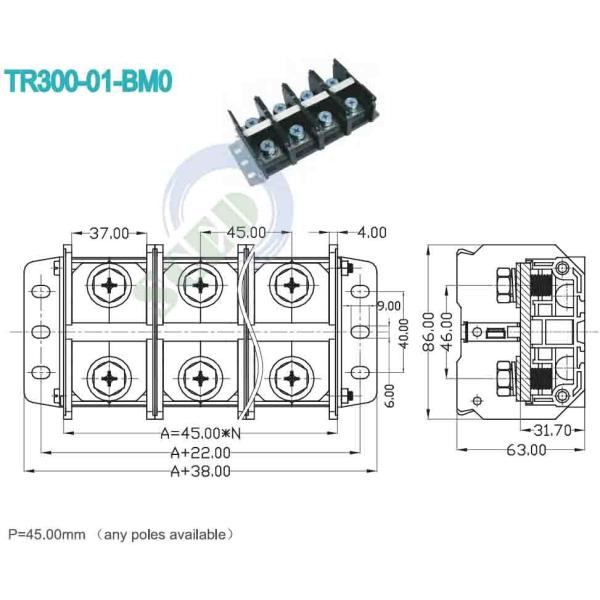 600V 300A High Current Terminal Block Heavy Voltage 45.00mm Electric Terminal Connector