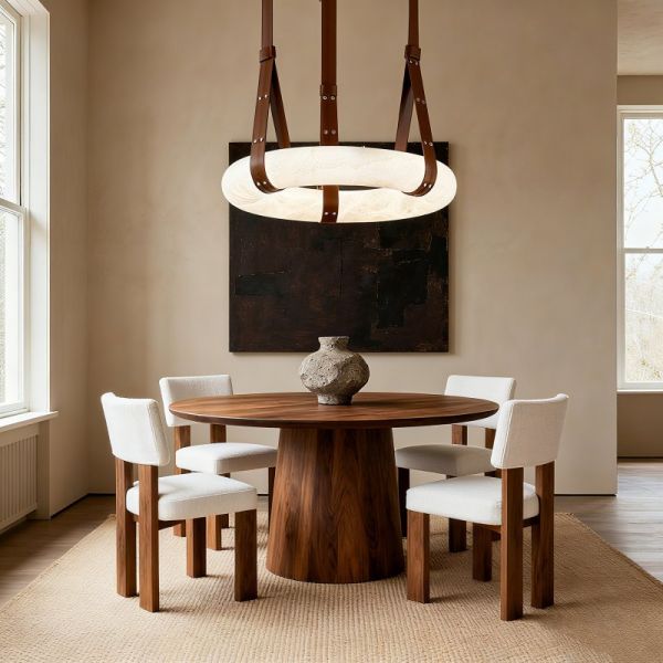 Modern Marble Ring LED Chandelier with Customizable Color Temperature 50000 Hours Lifespan Alabaster Brass Fixture for Modern Simple Luxury Style