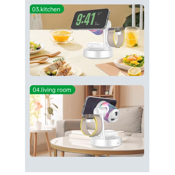 All in one Bluetooth Speaker and Wireless Charger Combo with Qi2.2 Certificate