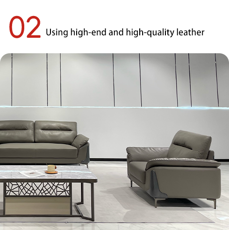 Office Sofa and Coffee Table Set, Modern Business Reception Area, Light Luxury Leather Three-seater Sofa