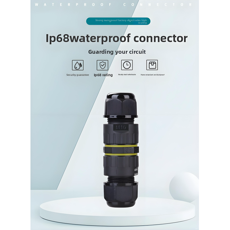Waterproof Connector M16 2-Pin Straight Through IP68 Screw Locking