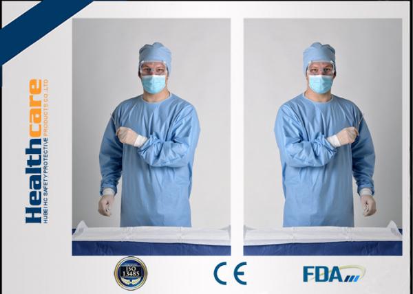 Quality Blue Disposable Surgical Gowns Sterile Reinforced Knitted Wrists Gowns ISO CE FDA Approved for sale