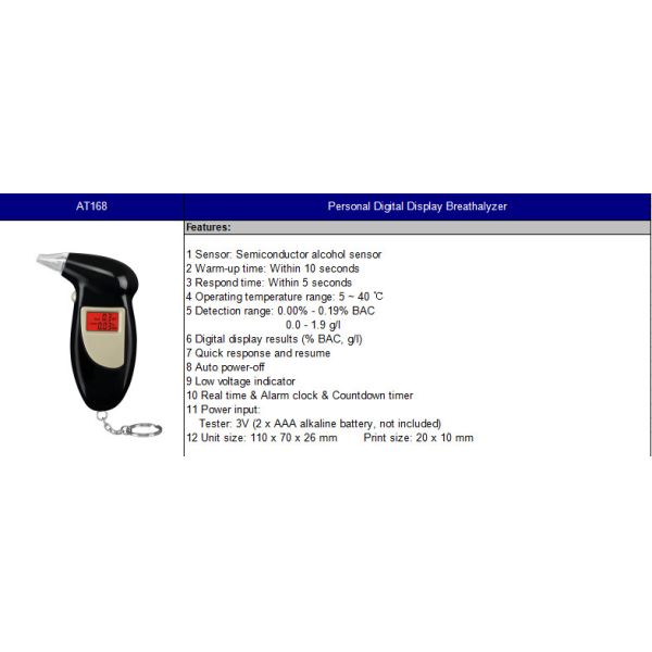 At 168 Portable Mini Lcd Digital Alcohol Breath Analyzer Professional
