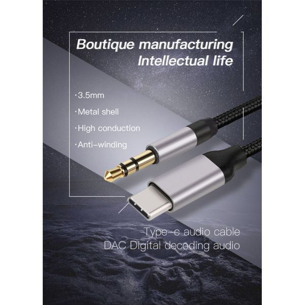 24g 100cm USB Charger Cable Type C to 3.5mm Audio Aux Jack Cable