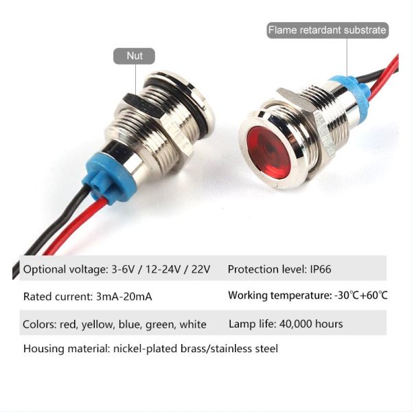 6/8/10/12/16/19/22mm Compact Metal LED Indicator Lights Operational Equipment Signal Indicators
