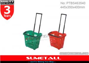 China 31L Plastic Shopping Trolley On Wheels / Shopping Basket With Aluminum Telescopic Handle on sale