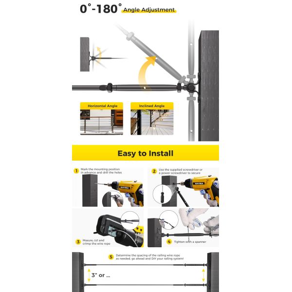 Premium Adjustable Wire Rope Swage Toggle with 0-180 Degrees Adjustable Angle for Cable Railing Hardware
