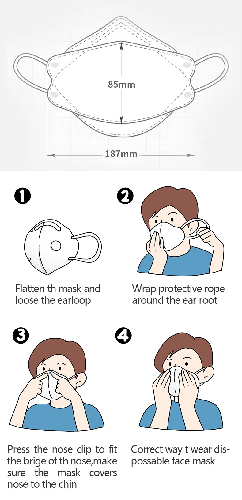 FFP2 Mouth Disposable Medical Face Masks Breathable 3D Design