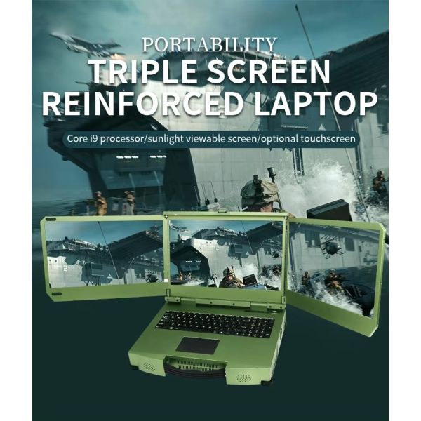 17.3 inch Triple screen military rugged laptop computer core i7 12700T with Nvidia T1000 video card workstation