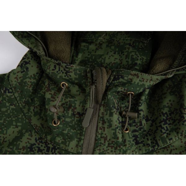 Windproof Fleece Lined Tactical Softshell Jacket with Adjustable Hood and Digital Camo