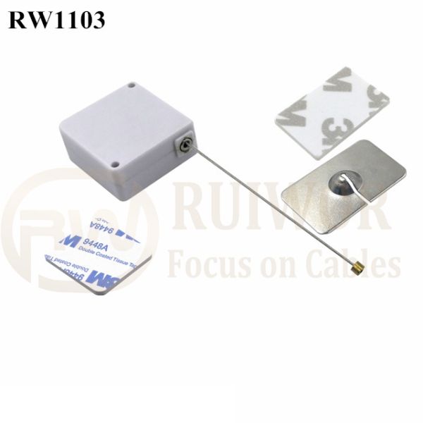 RuiWor RW1103 Square Retractable Anti Theft Pull Box Plus 35X20mm Rectangular Adhesive Metal Plate