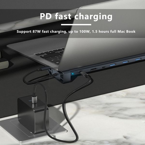 USB 3.1 Interface Type 10 In 1 Type C Hub For High Speed Data Transfer And Charging