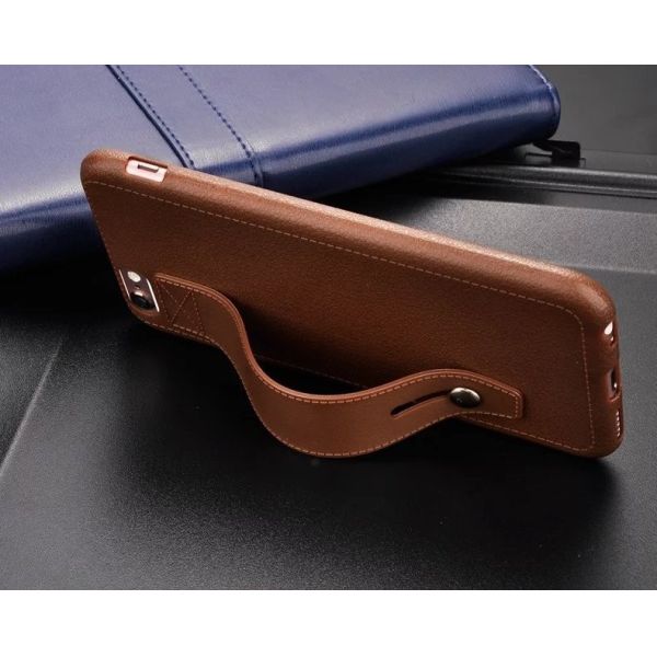 Leather pattern TPU pure color shockproof ultra thin brown soft case with stand for IphoneX 8 7plus 6s