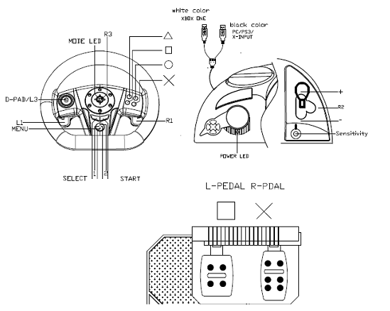 2 In 1 Bluetooth Dual Vibration Racing Games Steering Wheel For P3 / PC