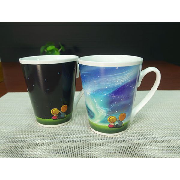 Heat sensitive coffee cups temperature color changing cups with lid