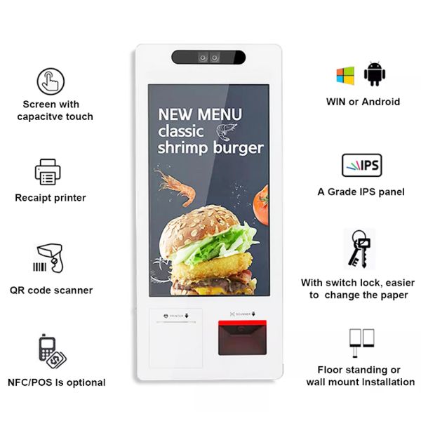 Touch Screen Stands Digital Self Service Kiosk Checkout Payment Ordering Restaurant Order
