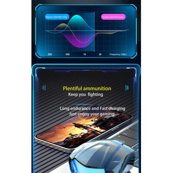 Wireless gaming earbuds long durable rechargeable electronic sports for game