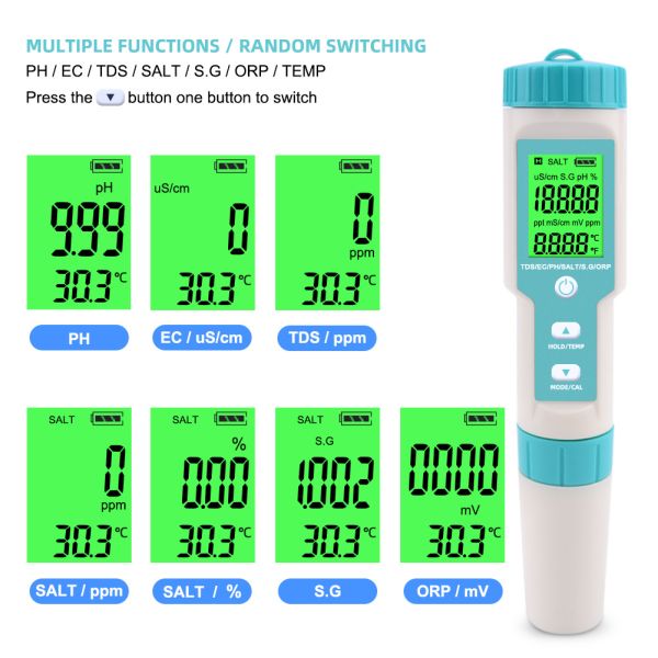 Aquarium Swimming Pool ORP Salinity Digital PH Meter