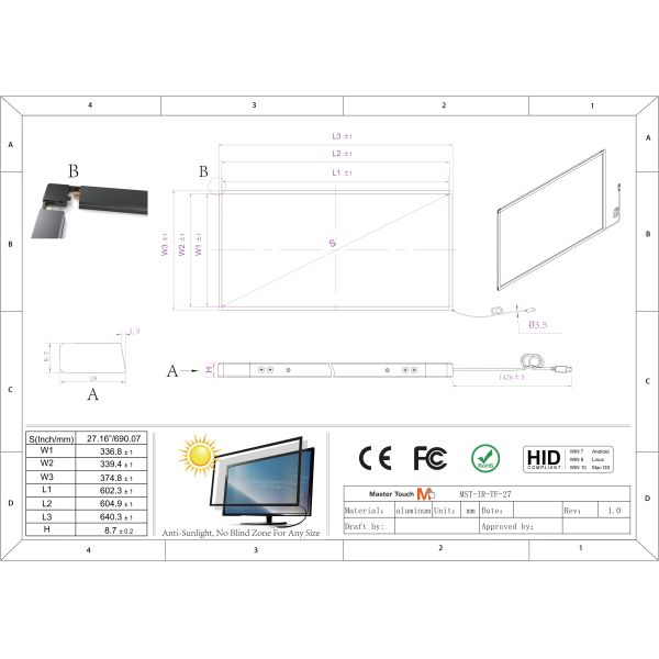 32768x32768 27 Inch Black USB IR Touch Screen Frame 2-40 Points