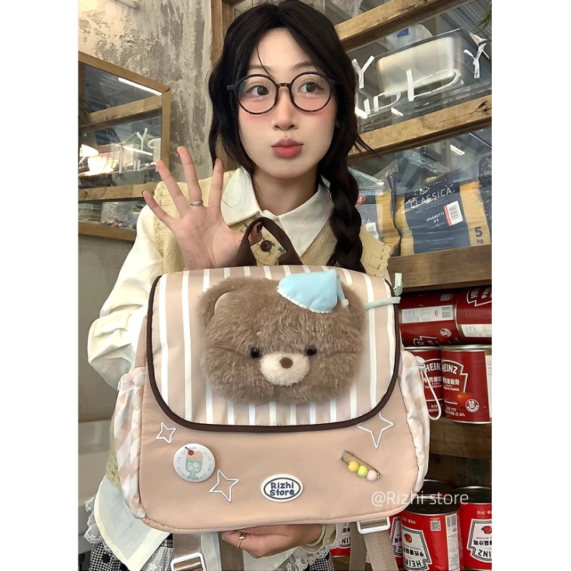 Original children's fun nylon backpack with large capacity, school bag for cute Japanese-style small animals, student backpack
