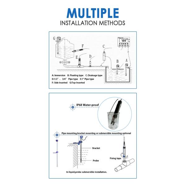 5m Standard Cable Water Sensor Probe IP68 Protection pH and Temperature Compensation