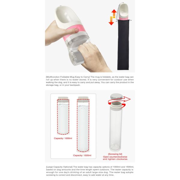 1000ml Portable Dog Water Bottle With Travel Water Bowl Leak Proof Foldable Dog Water Dispenser For Outdoor Hydration Of Large Breeds