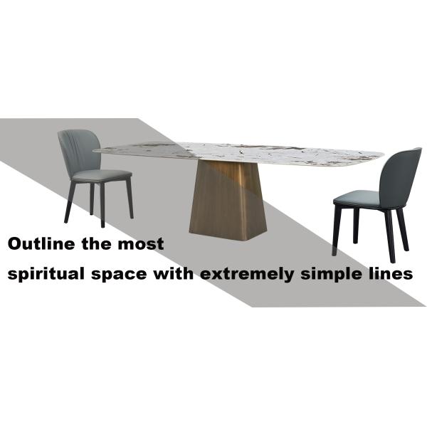 Rectangular Marble Metal Dining Table 2000mm Length With Column