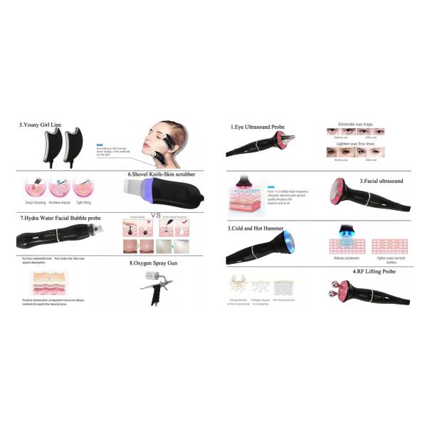 Multi Function 8 Handles Hydro Oxygen Facial Machine Elight Probes