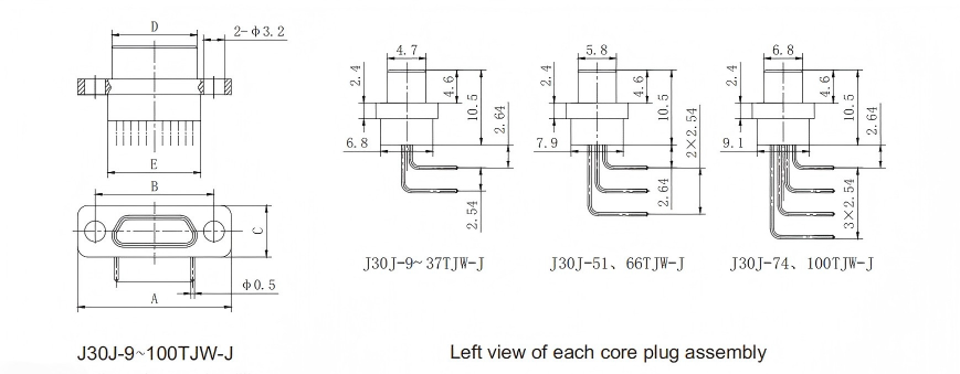 J30J-51TJW-J 51-Pin Aeronautics and Astronautics Micro Rectangular Electrical Connector with Metal Body and Precision Twist Pins